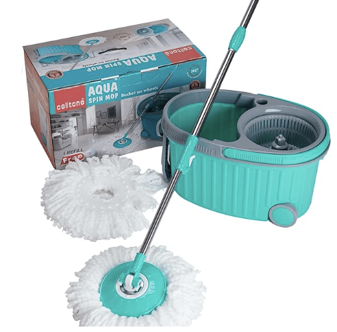Celltone Aqua Spin Mop Bucket with Wheel, Floor Cleaning Supplies Mopping Bucket Set with 2 Replacement Microfiber Refills (1 Year Warranty) - Image 2